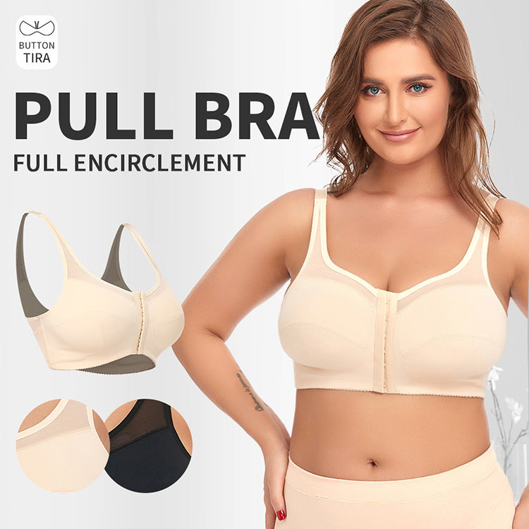 2 Pcs Size XL Women's Wireless Large-Cup Lace Bra with Front Clasp - Comfortable, Breathable, Beige