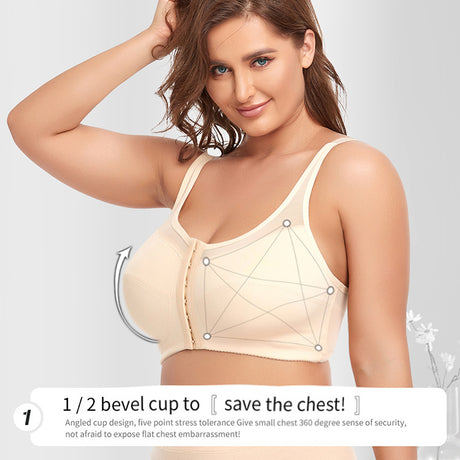 2 Pcs Size 4XL Women's Wireless Large-Cup Lace Bra with Front Clasp - Comfortable, Breathable, Beige