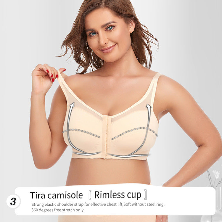 2 Pcs Size 5XL Women's Wireless Large-Cup Lace Bra with Front Clasp - Comfortable, Breathable, Beige