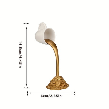 2 Pcs ( 1 Glod Cup and 1 White Cup) Magic Pouring Coffee Cup Sculpture - Unique Resin Tabletop Art Accent