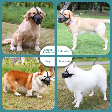 2 Pcs Size XL Grey Breathable Mesh Dog Muzzle - Anti-Barking, Biting & Chewing - Adjustable & Comfortable Nylon Muzzle for Dogs