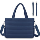 Dark Blue Stylish Quilted Nylon Tote Bag - Large Capacity Diaper Nappy Bag for Travel & Stroller with Adjustable Straps