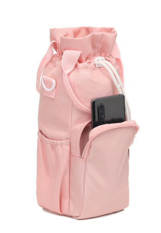 Pink Insulated Tumbler Carrier Bag - Crossbody Water Bottle Holder with Pockets & Adjustable Strap for Large Cups (Note: cup not included)