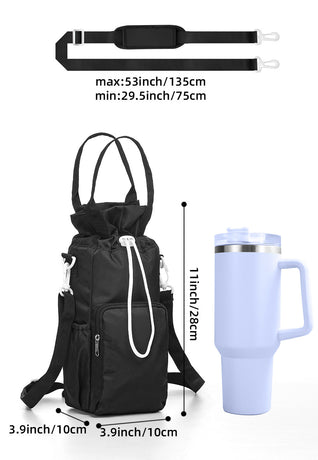 Green Insulated Tumbler Carrier Bag - Crossbody Water Bottle Holder with Pockets & Adjustable Strap for Large Cups (Note: cup not included)