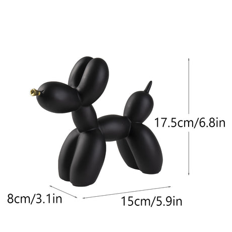 Black Modern Resin Balloon Dog Sculpture - Playful Art Figurine with Golden Snout Accent
