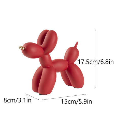 Red Modern Resin Balloon Dog Sculpture - Playful Art Figurine with Golden Snout Accent