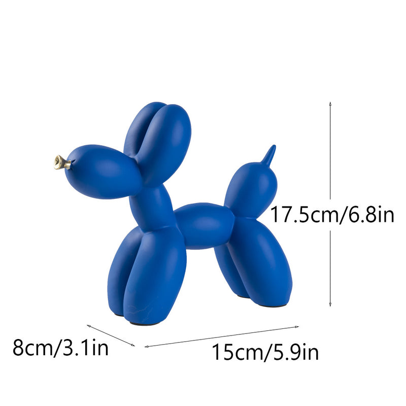 Blue Modern Resin Balloon Dog Sculpture - Playful Art Figurine with Golden Snout Accent