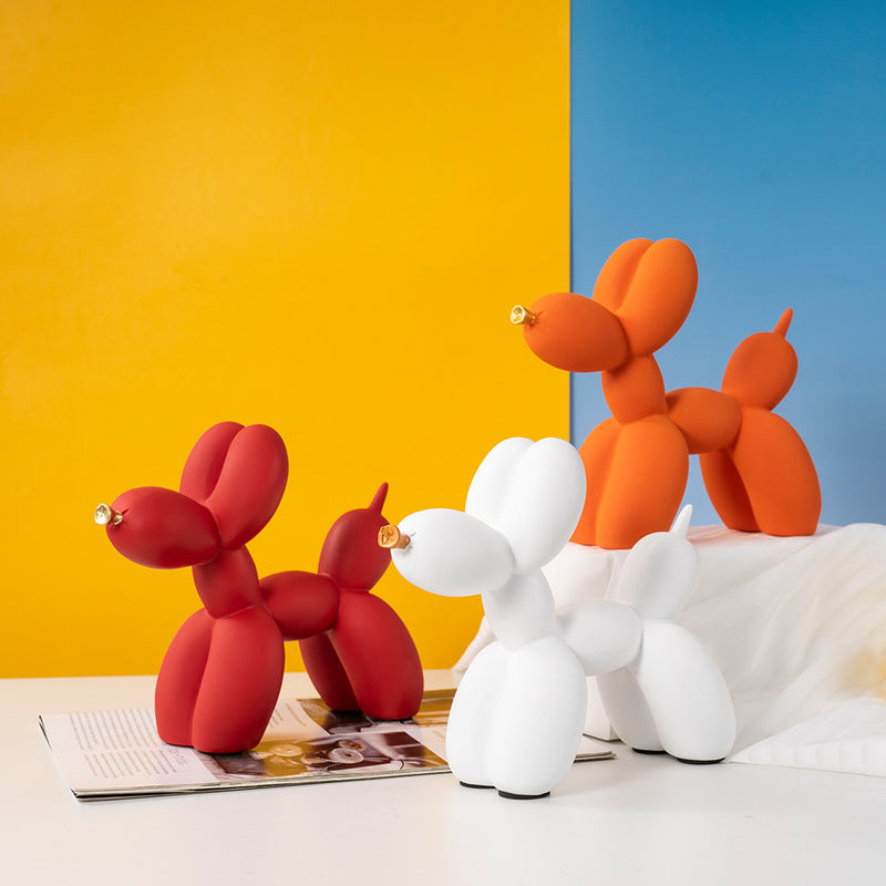 Blue Modern Resin Balloon Dog Sculpture - Playful Art Figurine with Golden Snout Accent