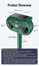 Green Advanced Solar Powered Ultrasonic Animal Repeller - Outdoor Pest Deterrent with Motion Sensor, Strobe Light & Laser