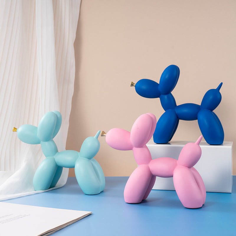 Light Blue Modern Resin Balloon Dog Sculpture - Playful Art Figurine with Golden Snout Accent