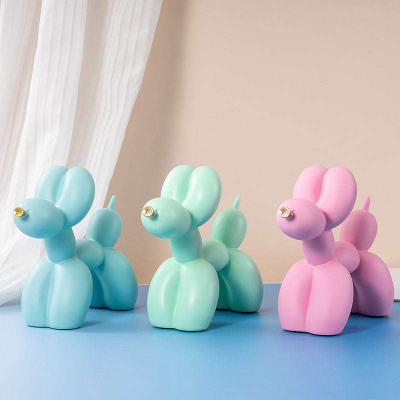 Yellow Modern Resin Balloon Dog Sculpture - Playful Art Figurine with Golden Snout Accent