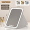 White Large Foldable LED Makeup Mirror - Portable Desktop Vanity with 3 Color Lights, Stepless Dimming & Adjustable Stand