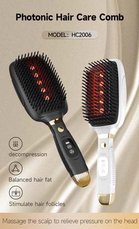 Black Advanced 3-in-1 Scalp & Hair Care Massage Comb - Red Light Therapy, EMS Microcurrent & Vibration for Healthy Hair Growth
