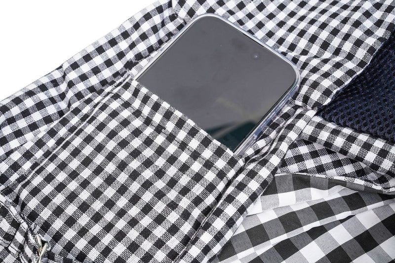 Black and White Checkered Comfortable Pet Sling Carrier for Small Dogs & Cats - Breathable Cotton Checkered Bag, Hands-Free, Safety Features