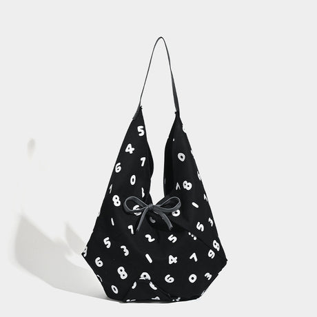 Black and White Chic Number Print Canvas Tote Bag - Lightweight Polyester Shoulder Bag for Everyday Essentials & A4