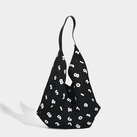 Black and White Chic Number Print Canvas Tote Bag - Lightweight Polyester Shoulder Bag for Everyday Essentials & A4