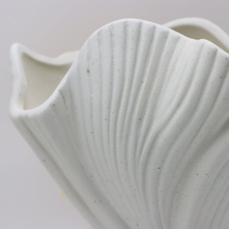 Beige Elegant Off-White Ceramic Vase - Modern Sculptural Flower Holder with Wide Fluted Opening
