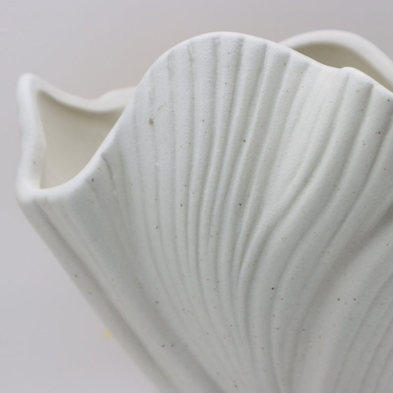 Beige Elegant Off-White Ceramic Vase - Modern Sculptural Flower Holder with Wide Fluted Opening