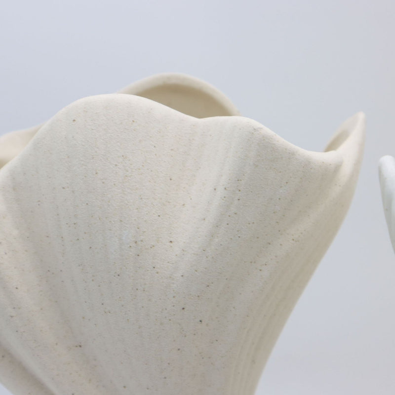 Beige Elegant Off-White Ceramic Vase - Modern Sculptural Flower Holder with Wide Fluted Opening