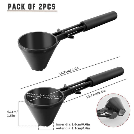 Black 2-Pack No-Spill Sliding Scoop & Funnel - Mess-Free for Protein Powder, Coffee, Formula