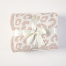 Beige Luxurious Leopard Print Knit Throw Blanket - Ultra-Soft Jacquard Plush for Sofa, Bed & Cozy Comfort (130x150cm)