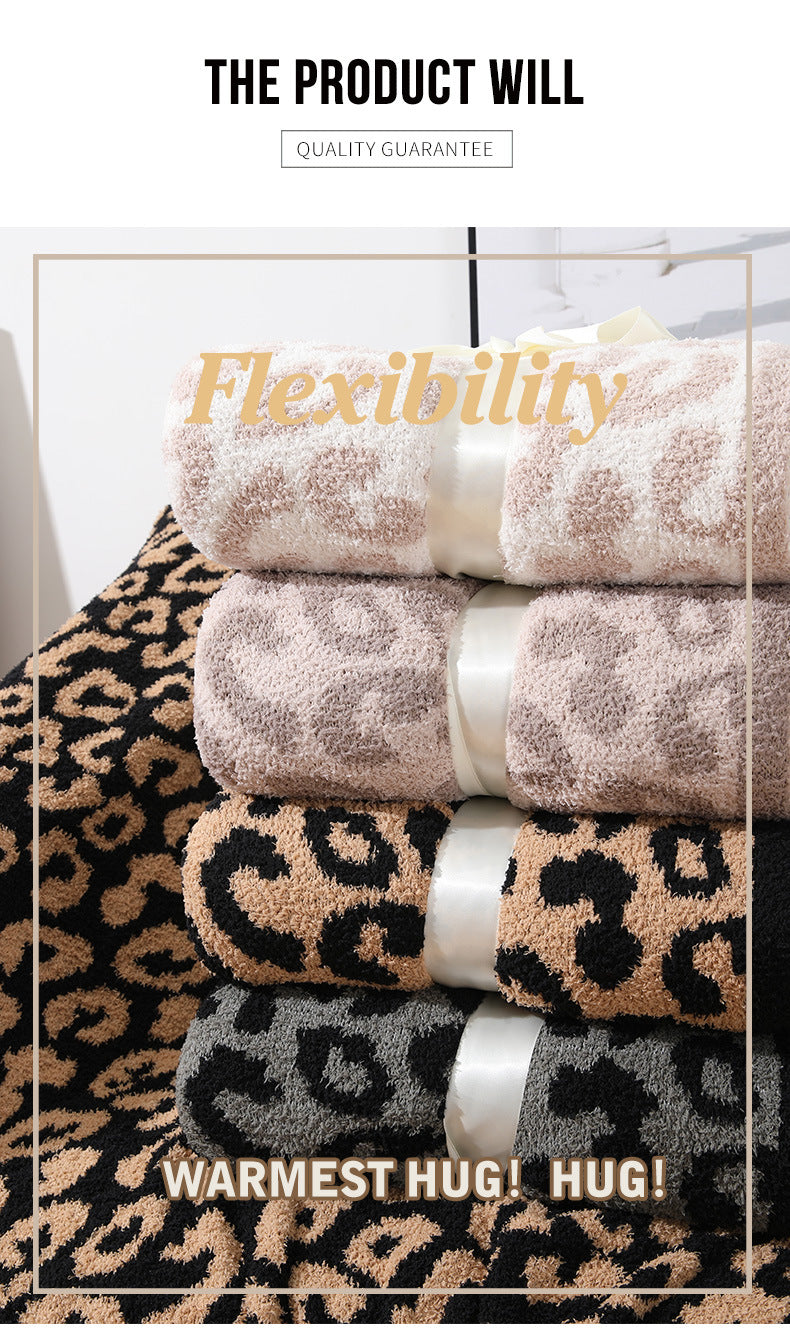 Beige Luxurious Leopard Print Knit Throw Blanket - Ultra-Soft Jacquard Plush for Sofa, Bed & Cozy Comfort (130x150cm)