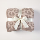 Beige and Khaki Luxurious Leopard Print Knit Throw Blanket - Ultra-Soft Jacquard Plush for Sofa, Bed & Cozy Comfort (130x150cm)
