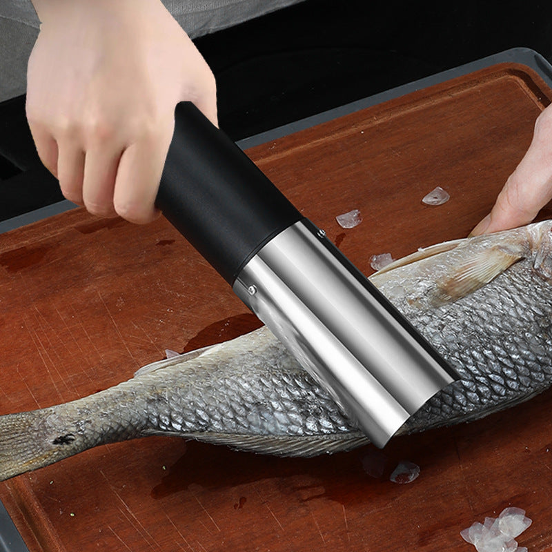 Black Cordless Electric Fish Scaler - Rechargeable 3000mAh Power, Stainless Steel Blade, Mess-Free Fish Cleaning Tool