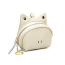 Beige Leather Frog Design Coin Purse - Cute Cartoon Mini Wallet Pouch for Keys & Coins with Keyring