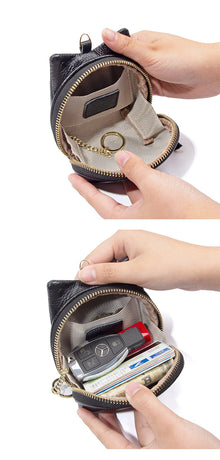 Beige Leather Frog Design Coin Purse - Cute Cartoon Mini Wallet Pouch for Keys & Coins with Keyring