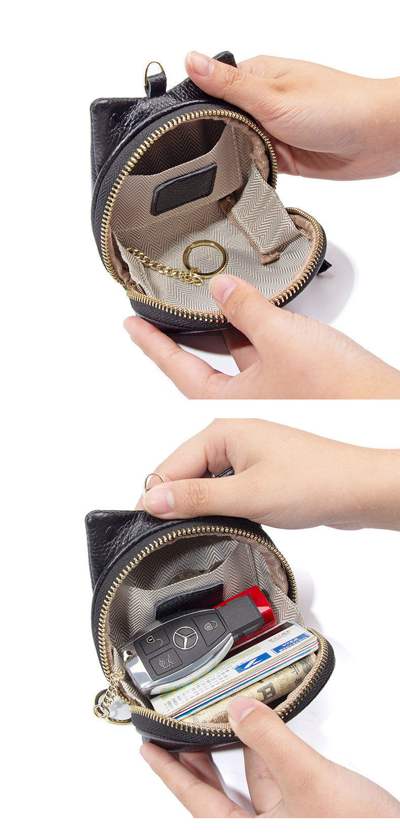 Beige Leather Frog Design Coin Purse - Cute Cartoon Mini Wallet Pouch for Keys & Coins with Keyring