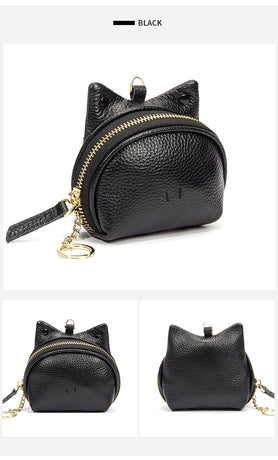 Beige Leather Frog Design Coin Purse - Cute Cartoon Mini Wallet Pouch for Keys & Coins with Keyring