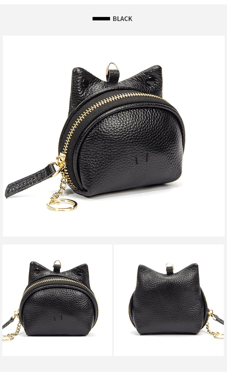 Beige Leather Frog Design Coin Purse - Cute Cartoon Mini Wallet Pouch for Keys & Coins with Keyring