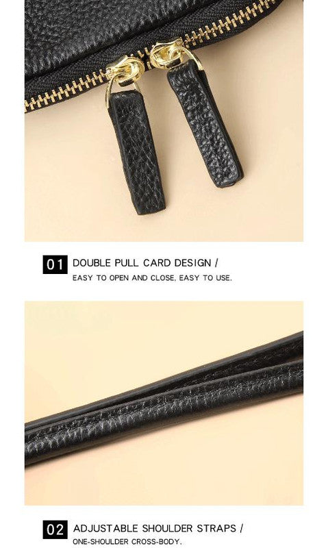 Beige Premium Leather Mini Crossbody Phone Bag - Stylish Multi-Pocket Organizer for Women