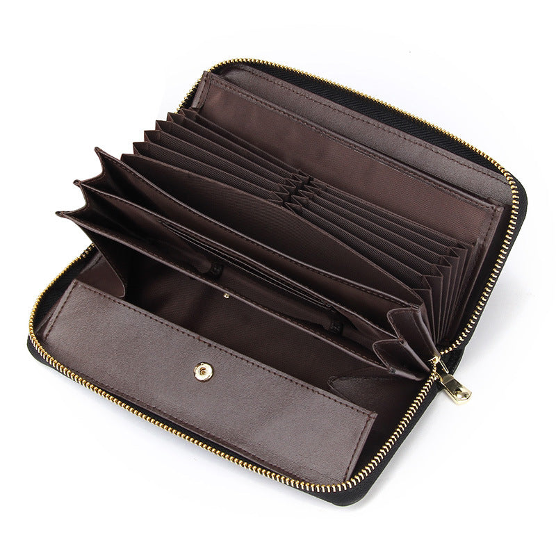 Wine Red Premium Genuine Leather RFID Blocking Long Wallet - Unisex Multi-Card Organizer Clutch with Zip-Around Closure