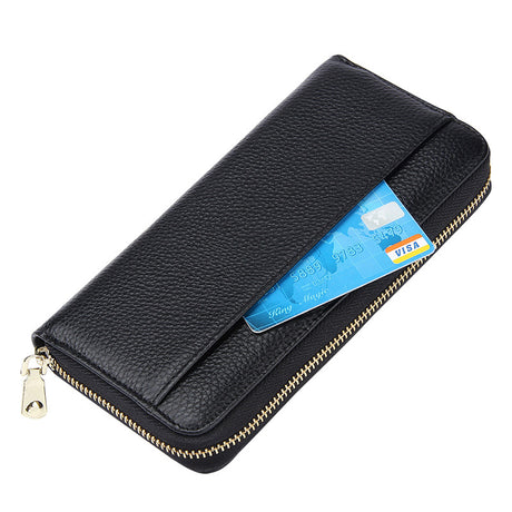 Wine Red Premium Genuine Leather RFID Blocking Long Wallet - Unisex Multi-Card Organizer Clutch with Zip-Around Closure