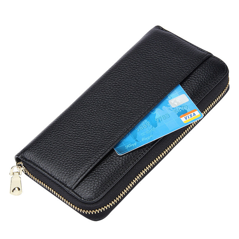Wine Red Premium Genuine Leather RFID Blocking Long Wallet - Unisex Multi-Card Organizer Clutch with Zip-Around Closure