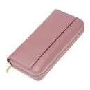 Pink Premium Genuine Leather RFID Blocking Long Wallet - Unisex Multi-Card Organizer Clutch with Zip-Around Closure