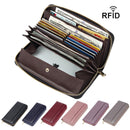 Pink Premium Genuine Leather RFID Blocking Long Wallet - Unisex Multi-Card Organizer Clutch with Zip-Around Closure