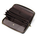 Grey Premium Genuine Leather RFID Blocking Long Wallet - Unisex Multi-Card Organizer Clutch with Zip-Around Closure