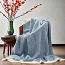 Beige and White Plush Chenille-Knit Throw Blanket - Soft Cozy Polyester for Bed & Sofa | Textured Two-Tone Design (127x153cm)
