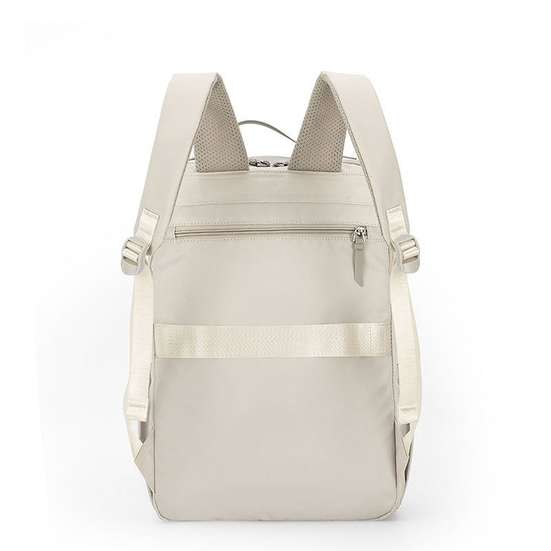 Beige Slim Minimalist Laptop Backpack - Shockproof & Anti-Theft Design, Travel-Friendly with Luggage Strap, Water-Resistant