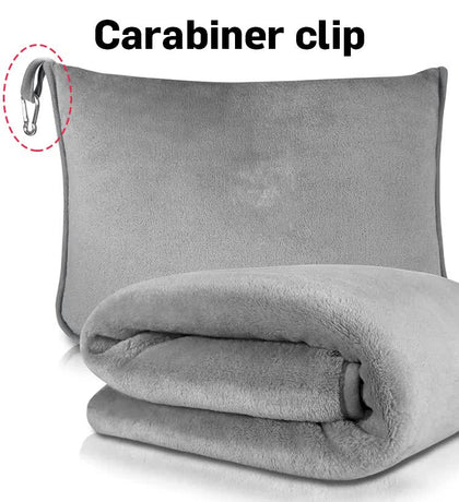Black 2-in-1 Plush Travel Blanket & Pillow Set - Soft Flannel with Luggage Strap & Carabiner (50x60in)