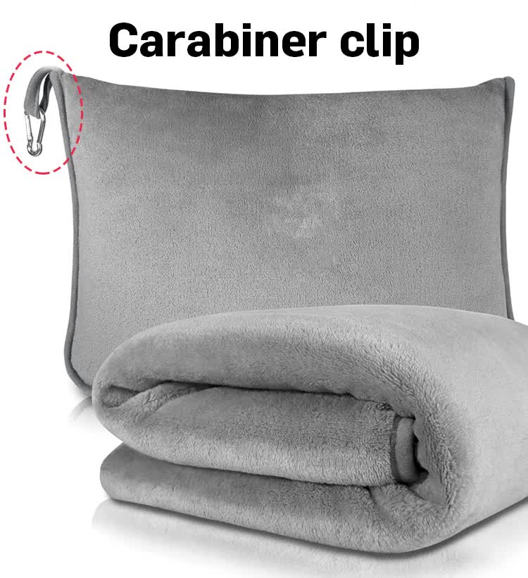 Black 2-in-1 Plush Travel Blanket & Pillow Set - Soft Flannel with Luggage Strap & Carabiner (50x60in)