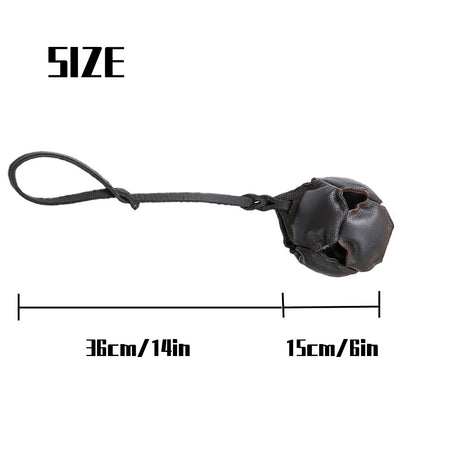 Black Durable Leather Dog Training Ball with Loop Handle - Interactive Bite & Tug Toy for Playful Pups