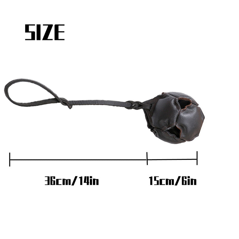 Black Durable Leather Dog Training Ball with Loop Handle - Interactive Bite & Tug Toy for Playful Pups