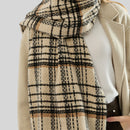 Beige Chic Plaid Winter Scarf - Large Soft Polyester Shawl Wrap with Tassels, Korean Inspired Fashion