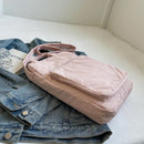 Beige Lightweight Nylon Vertical Crossbody Tote Bag - Casual Shoulder Bag with Adjustable Strap & Pockets