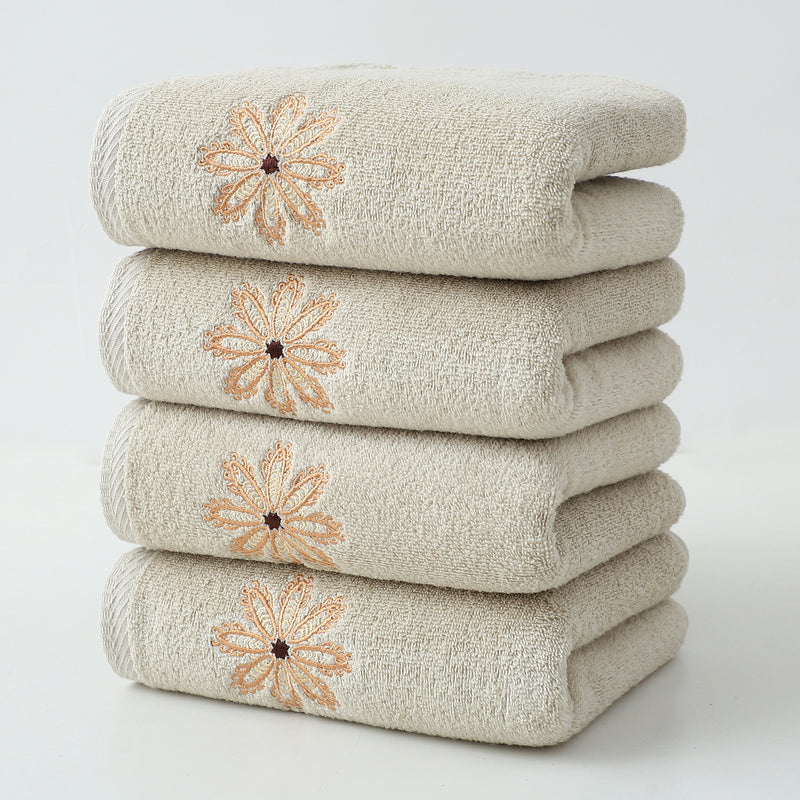 Beige 4-Pack Elegant Orange Floral Embroidered Cotton Hand Towels - Ultra Soft & Absorbent