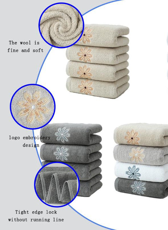 Beige 4-Pack Elegant Orange Floral Embroidered Cotton Hand Towels - Ultra Soft & Absorbent